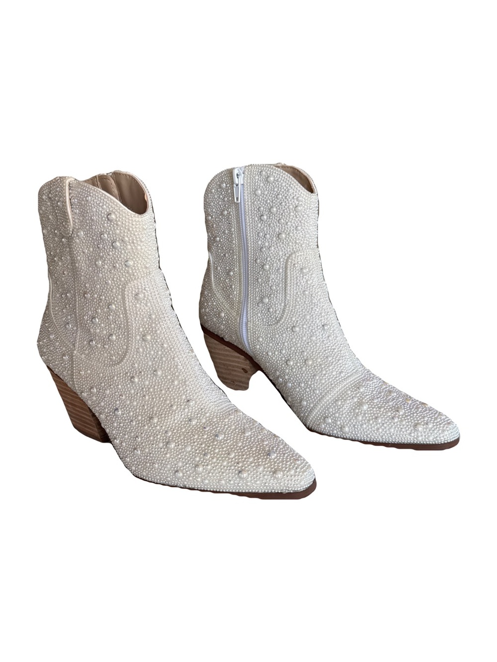 Pearlish Embellished Betsy Johnson Western Ankle Boots 6.5